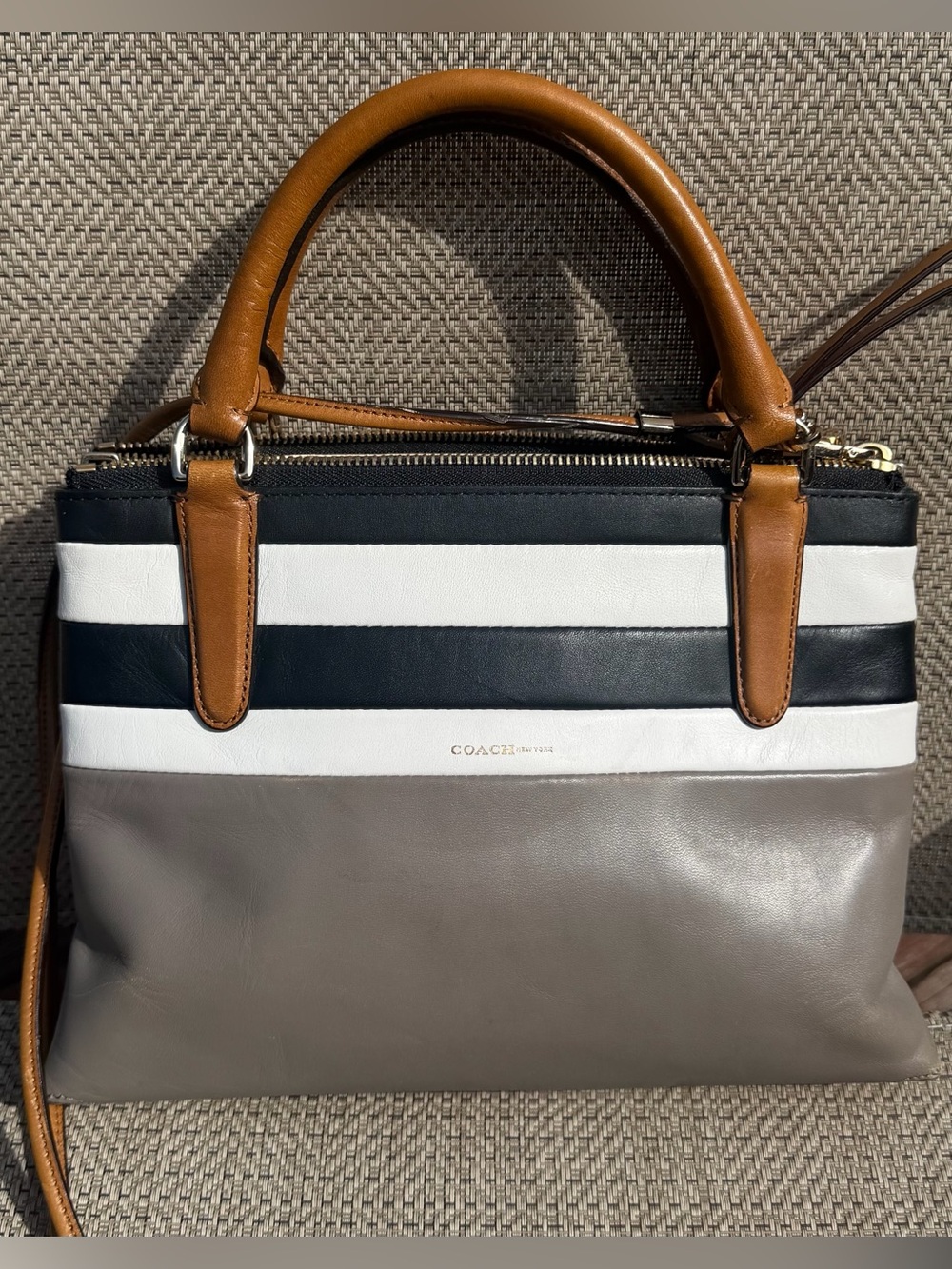 VTG Coach Mini Borough Bag 30352 Bar Stripe Leather Black White Gray Colorblock